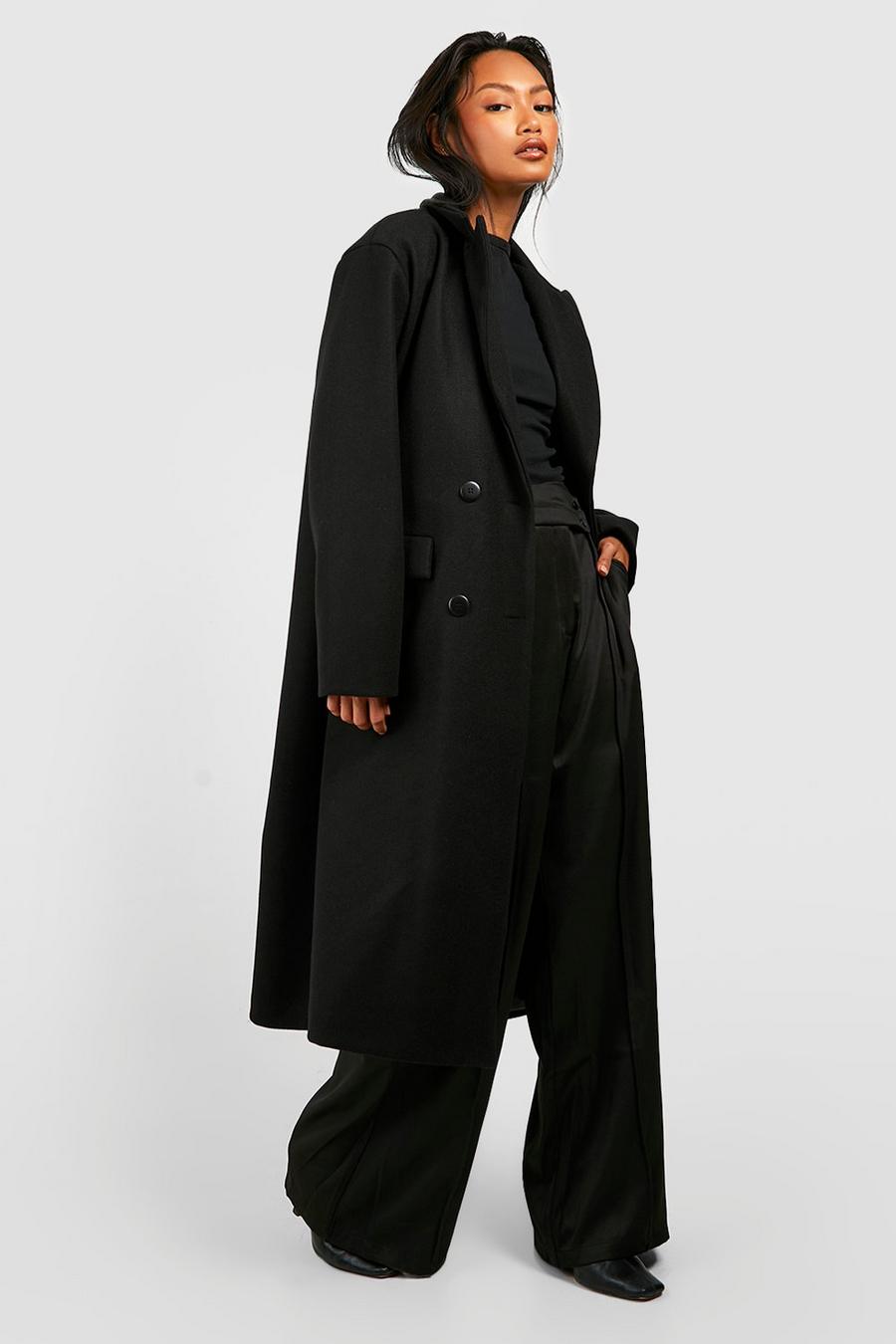 Manteau effet laine à épaulettes, Black noir image number 1