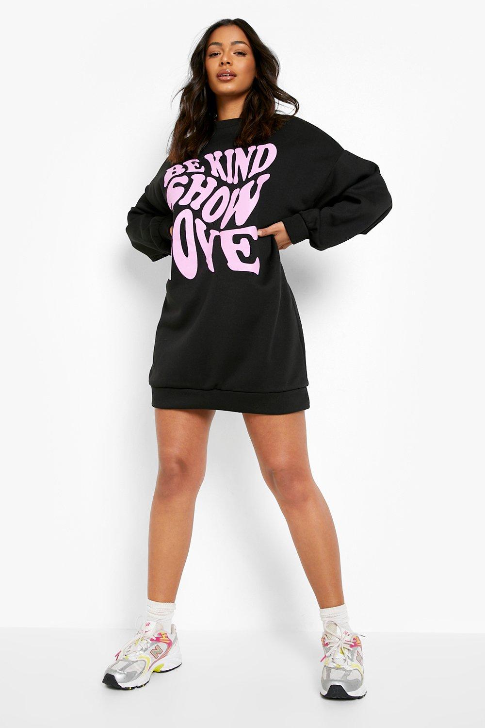 Printed Oversized Sweatshirt Dress boohoo