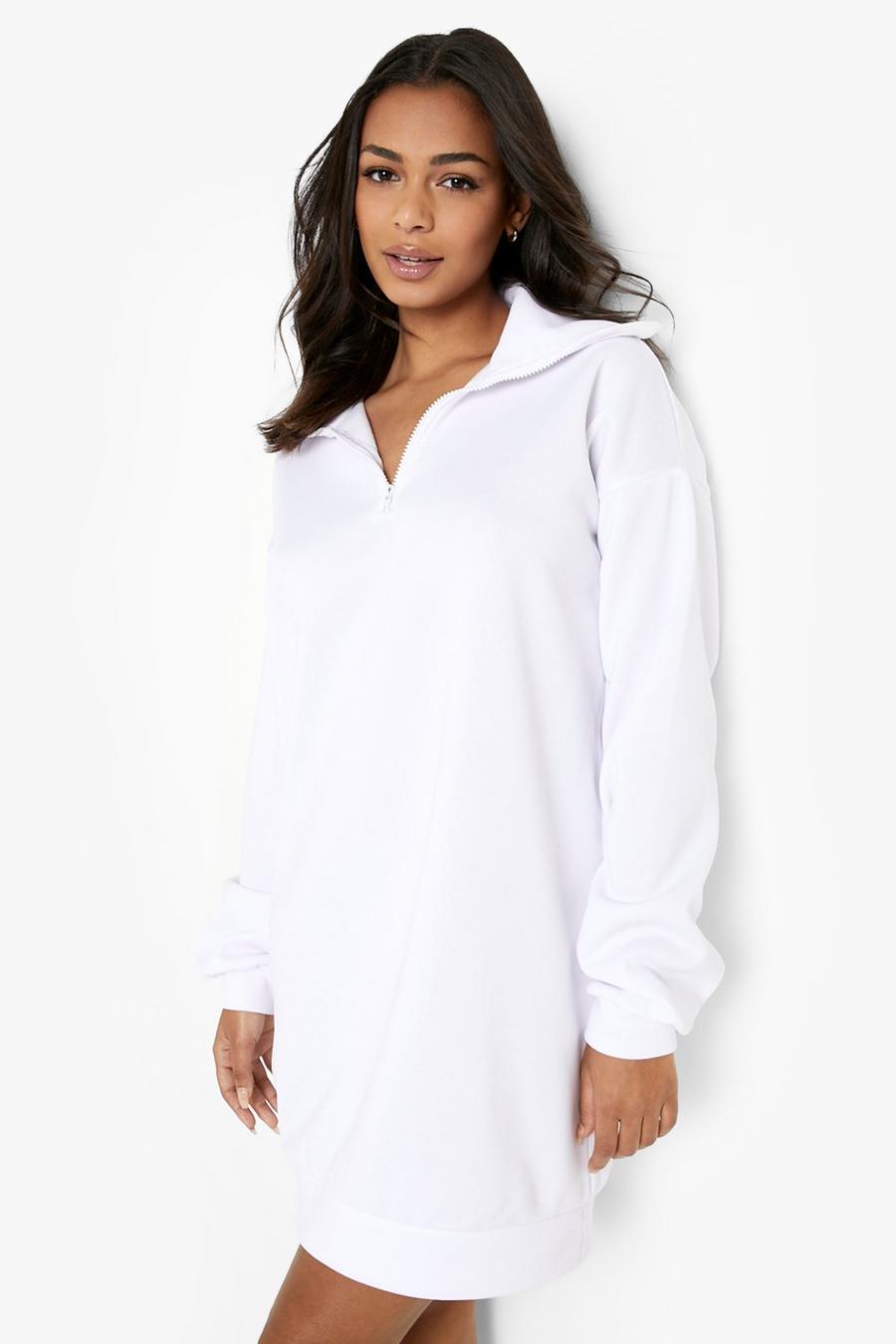 White Collated Zip Sweatshirt Dress image number 1