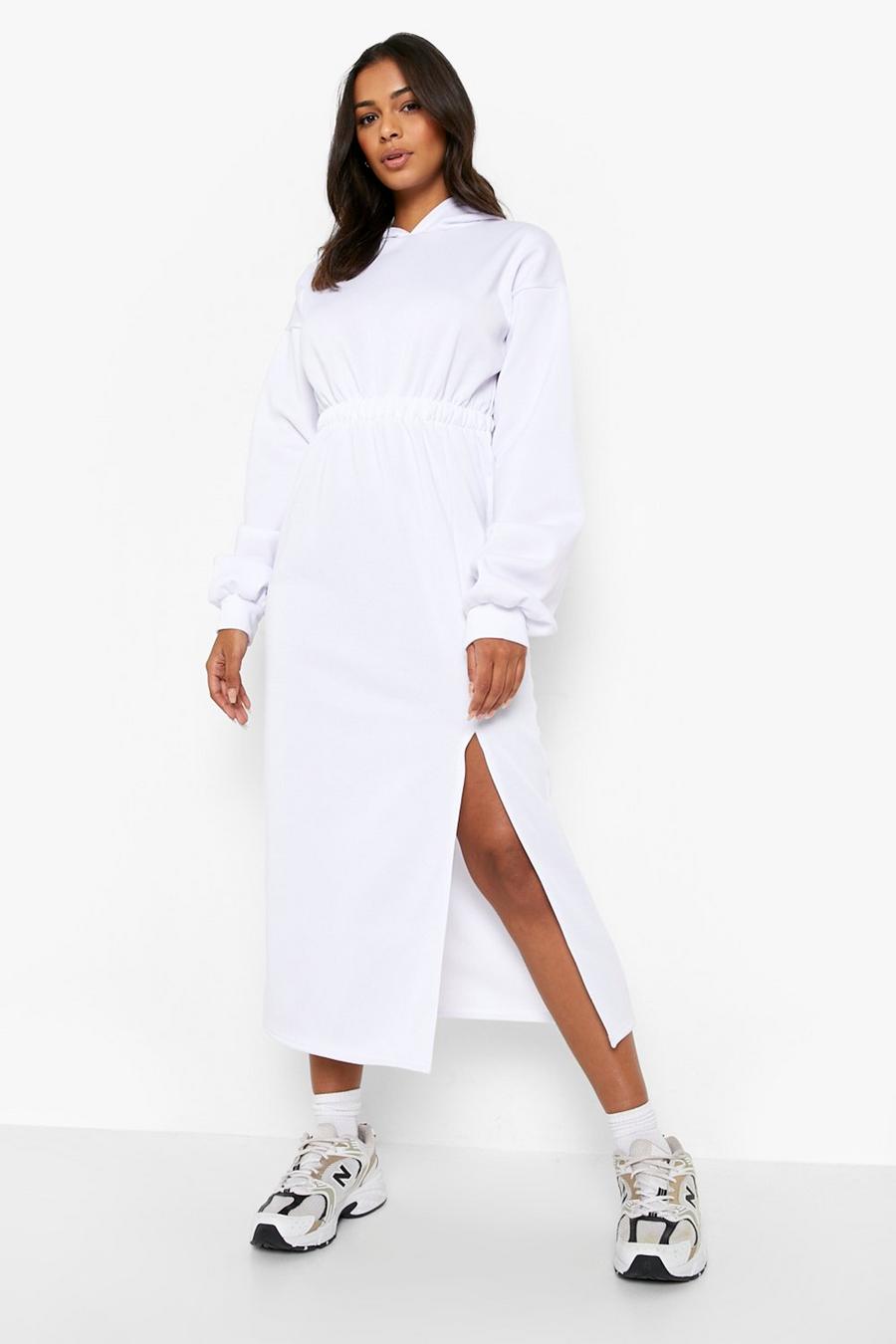 White Hooded Split Detail Midaxi Sweatshirt Dress image number 1