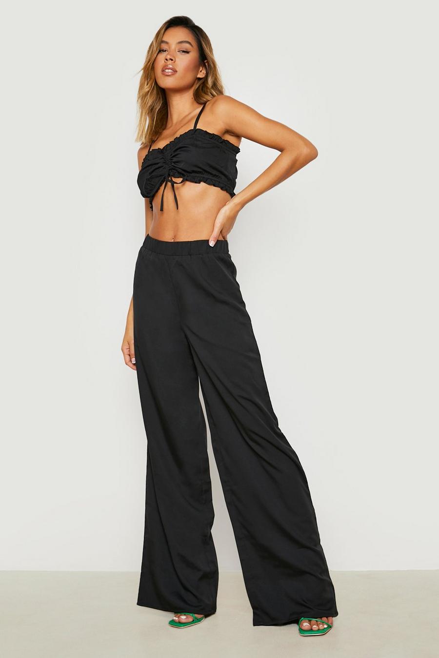 Black Strappy Crop & Wide Leg Trousers image number 1