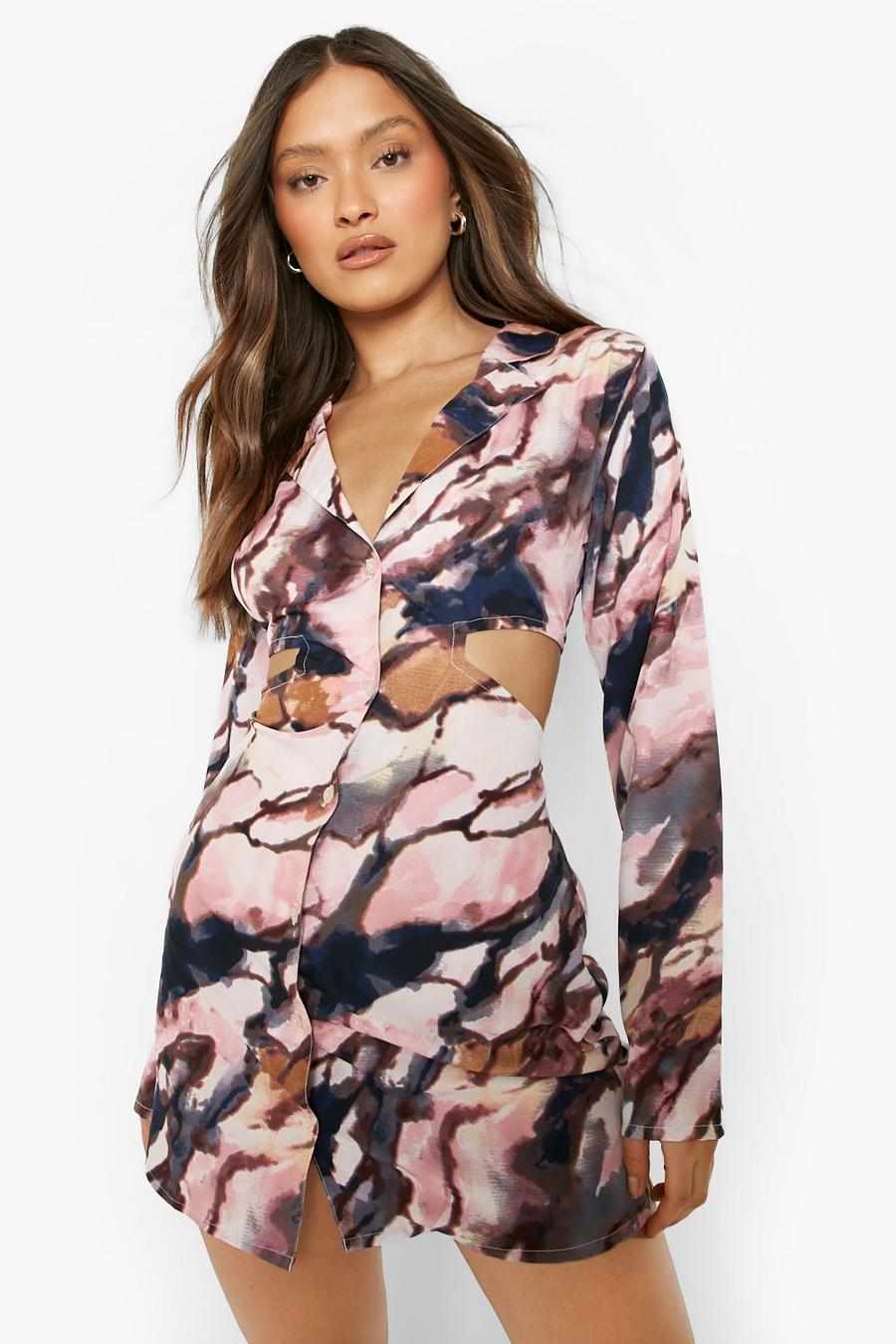 Pink Marble Cut Out Shirt Dress image number 1