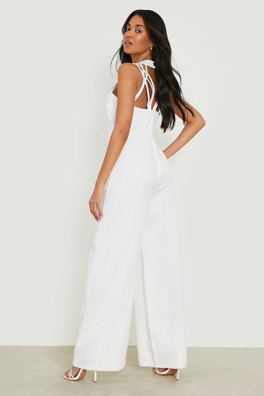White Strappy Open Back Wide Leg Jumpsuit image number 1