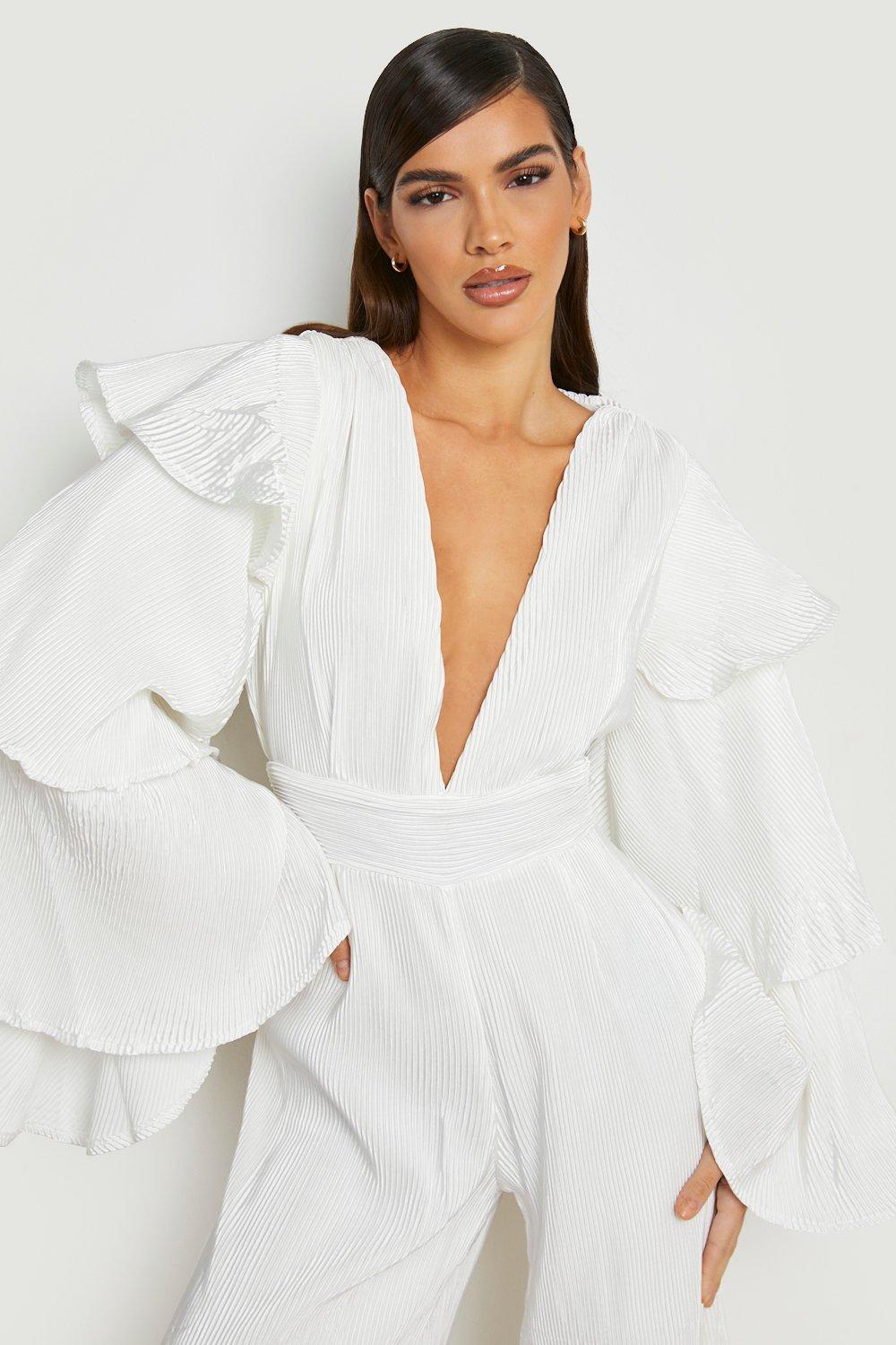 Women's Ruffle Sleeve Wide Leg Jumpsuit