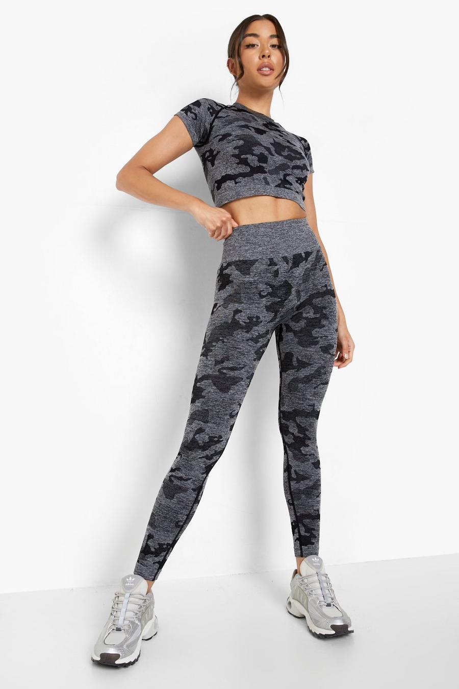 Black Camo Seamless Gym Legging  image number 1