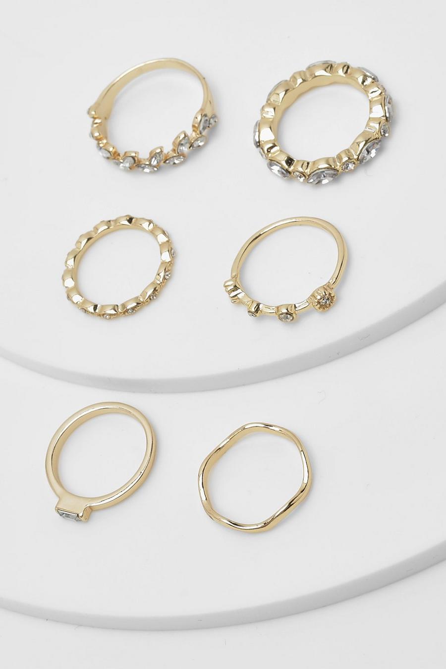Gold Mixed Diamante Ring Pack image number 1