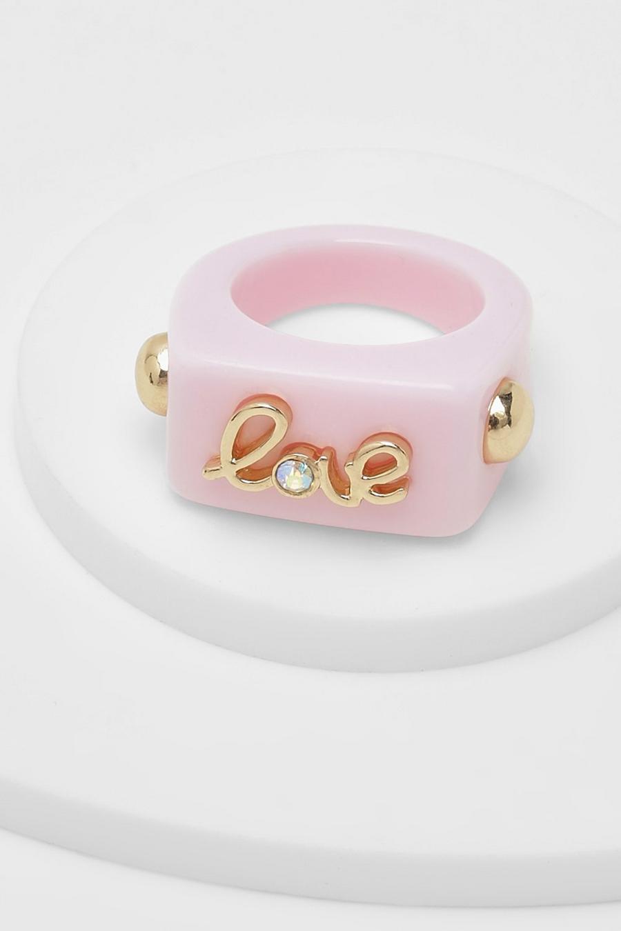 Pastel pink rosa Love Resin Chunky Ring 
