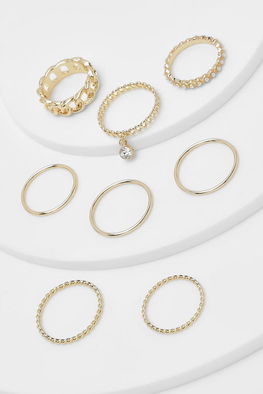 Gold Twisted Mixed 8 Ring Pack  image number 1