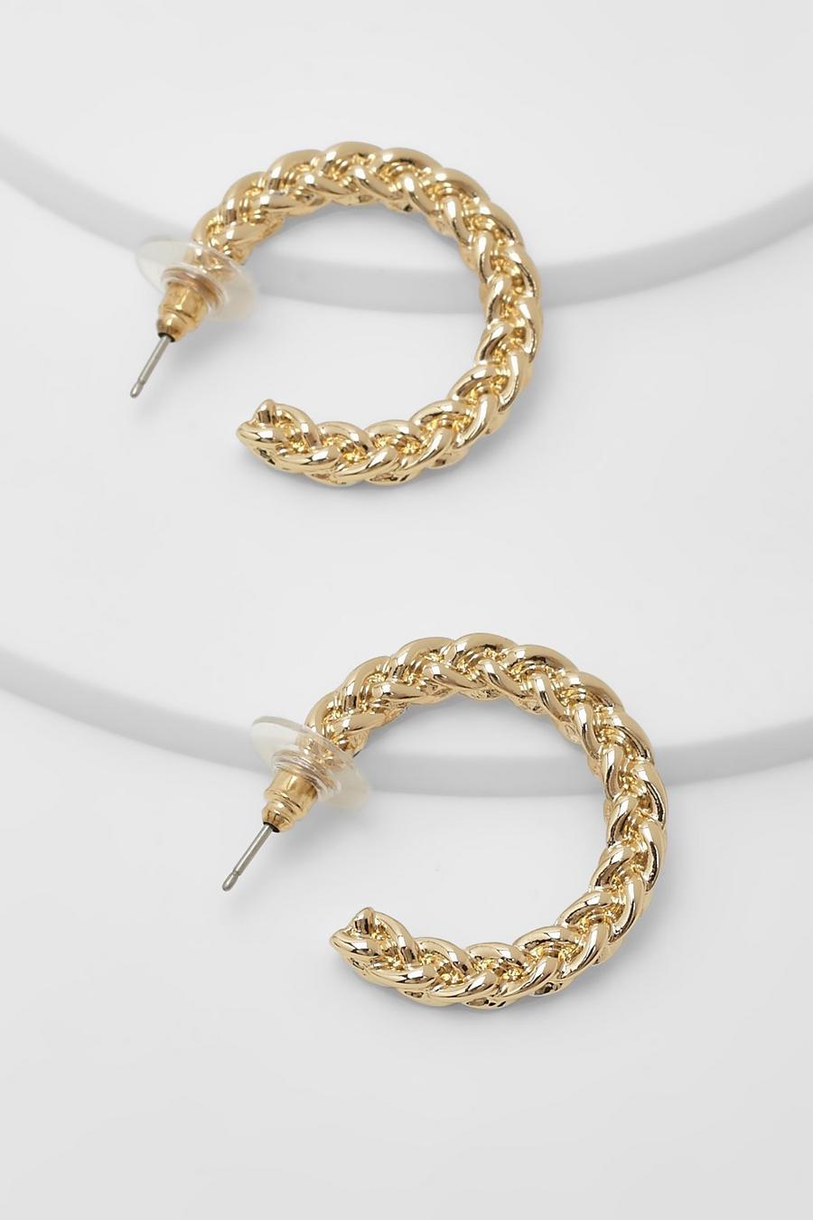 Gold Chunky Twisted Hoop Earrings image number 1