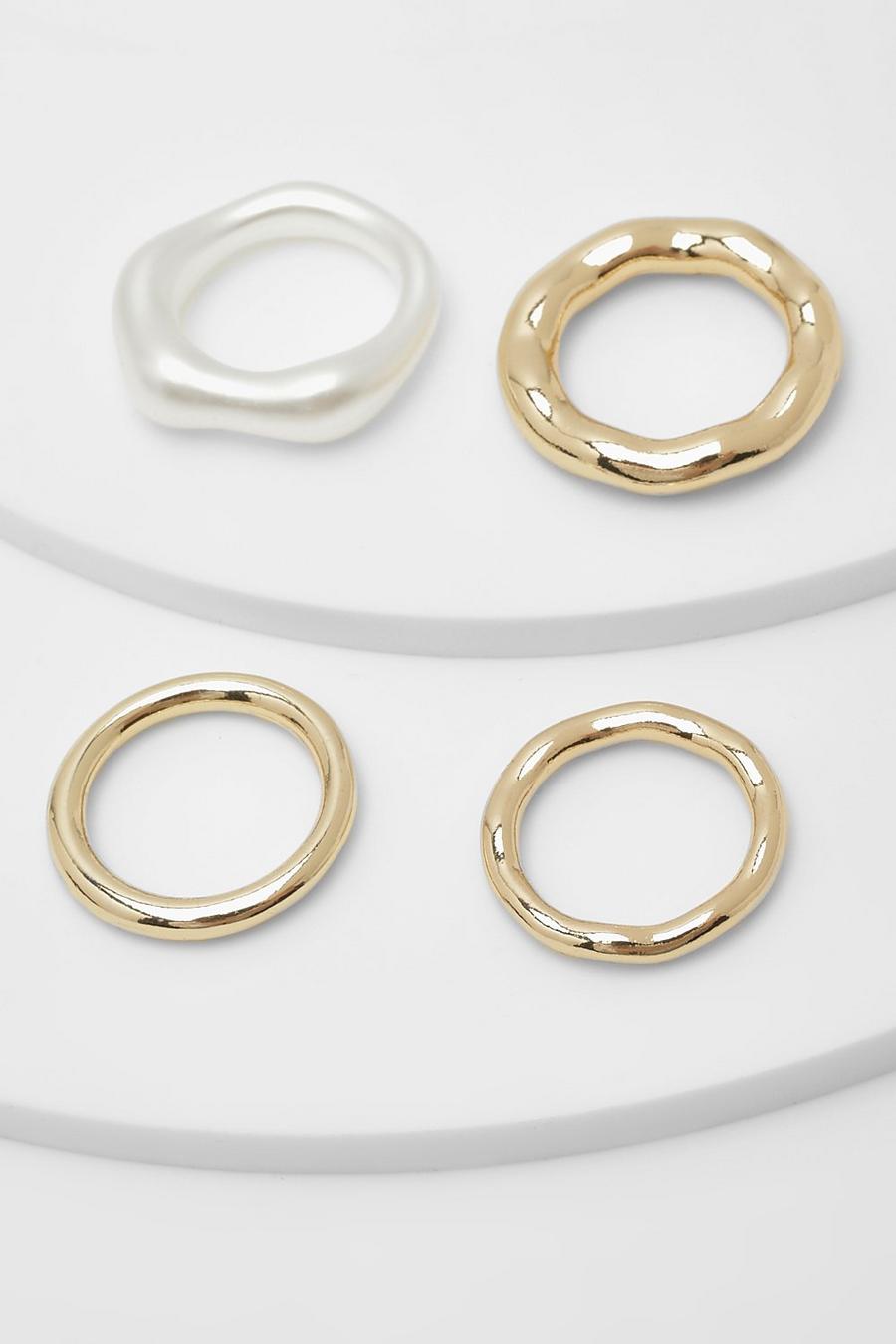 Gold Assorted Multi Shape 4 Pack Ring Set 