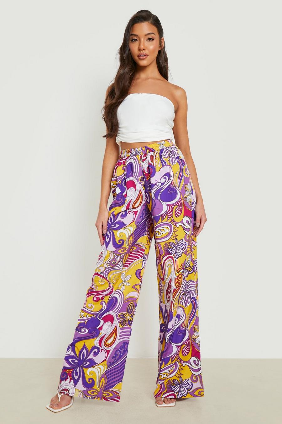 Purple Printed Wide Leg Trousers image number 1