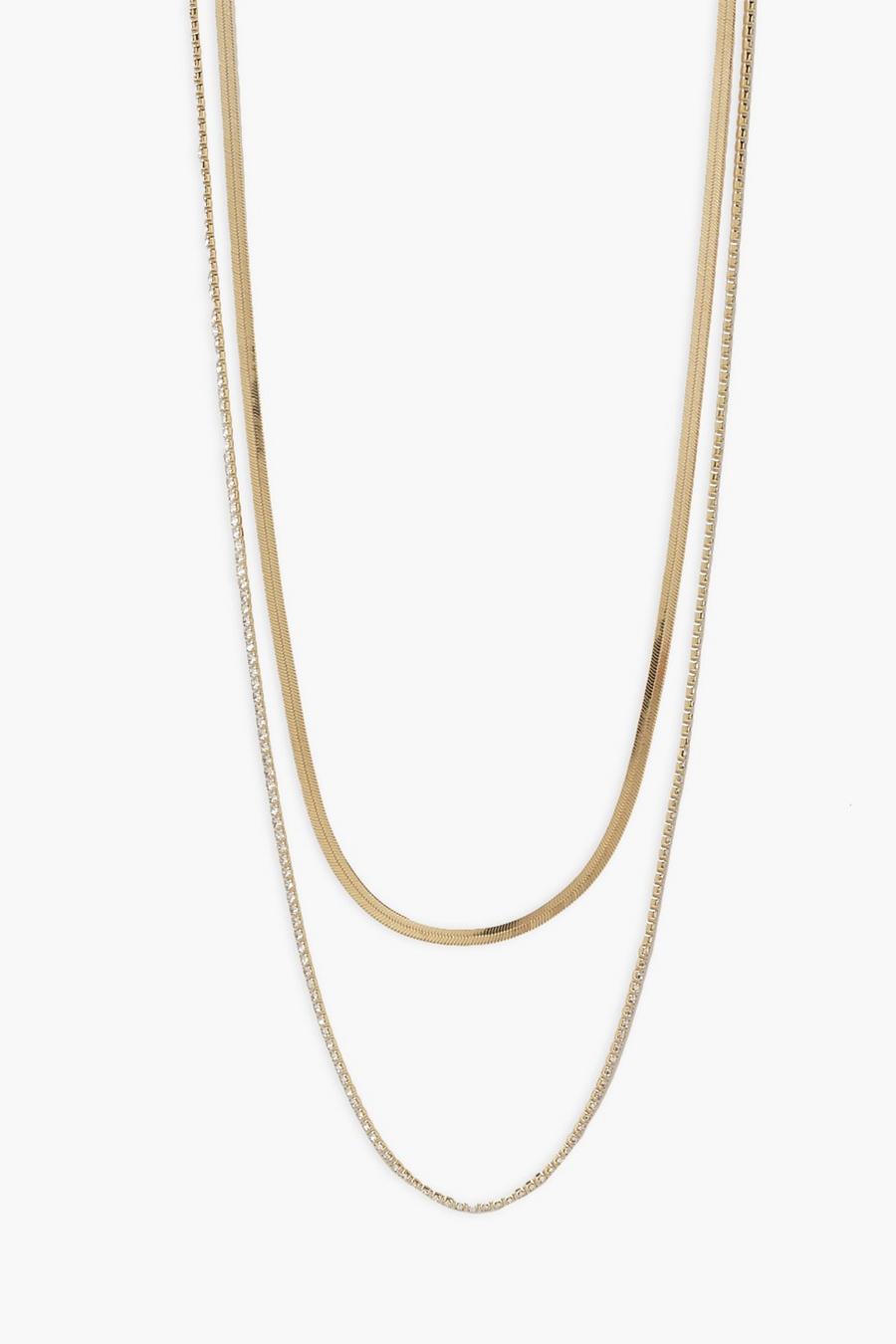 Gold Diamante Double Chain Necklace   image number 1