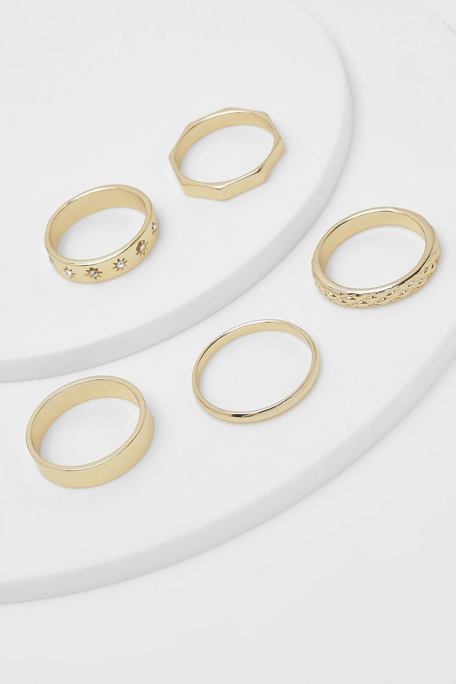 Gold Simple Stacking 5 Pack Ring Set 