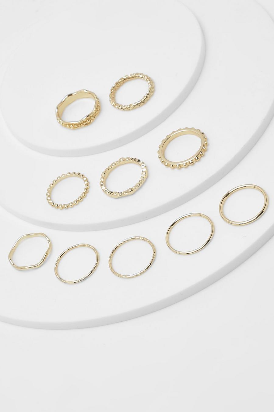 Gold Assorted 10 Pack Ring Set 