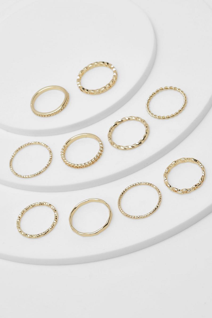 Gold Assorted 10 Pack Ring Set Boohoo Uk