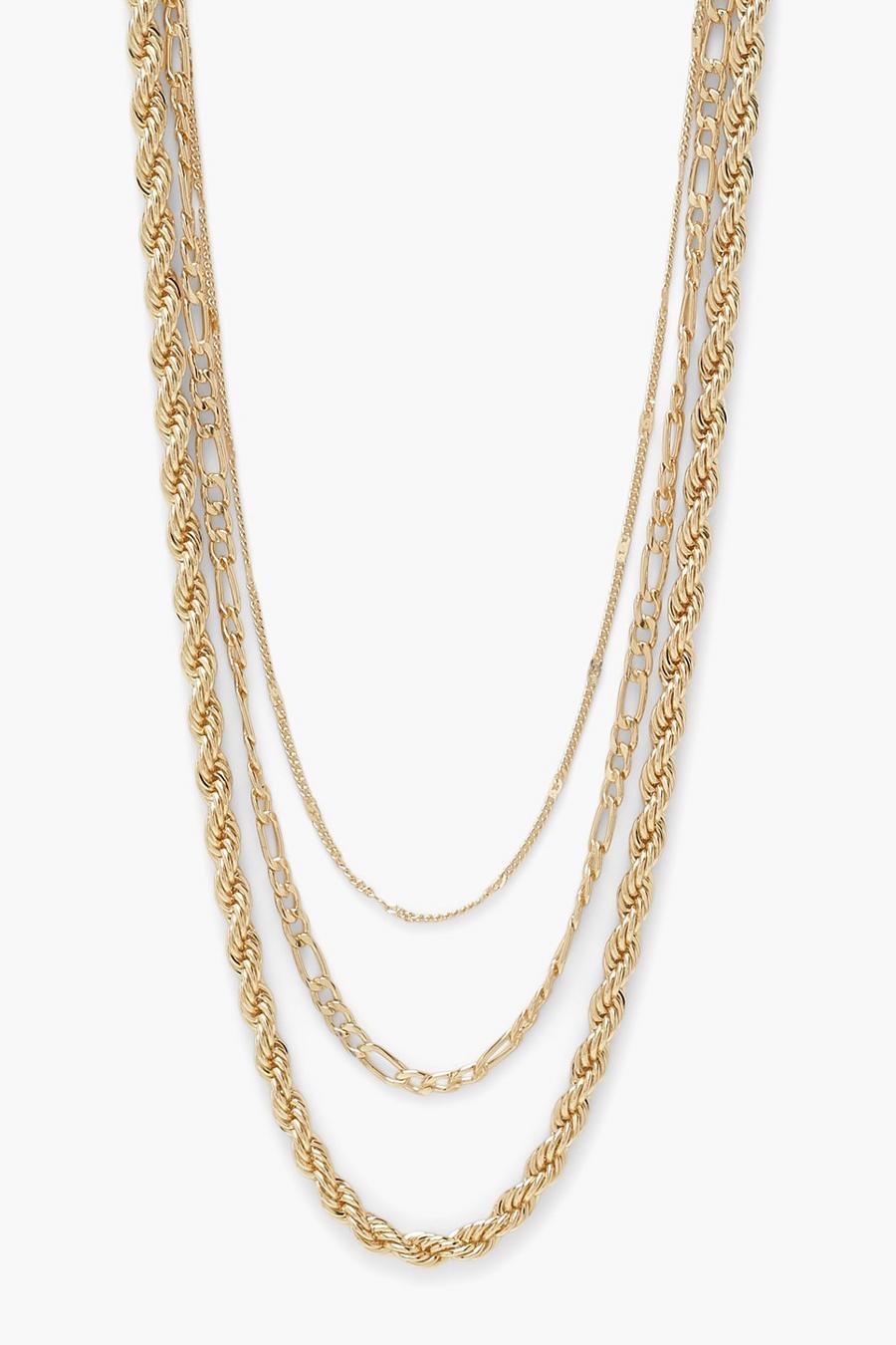 Gold Triple Rope Twist Chain Necklaces image number 1
