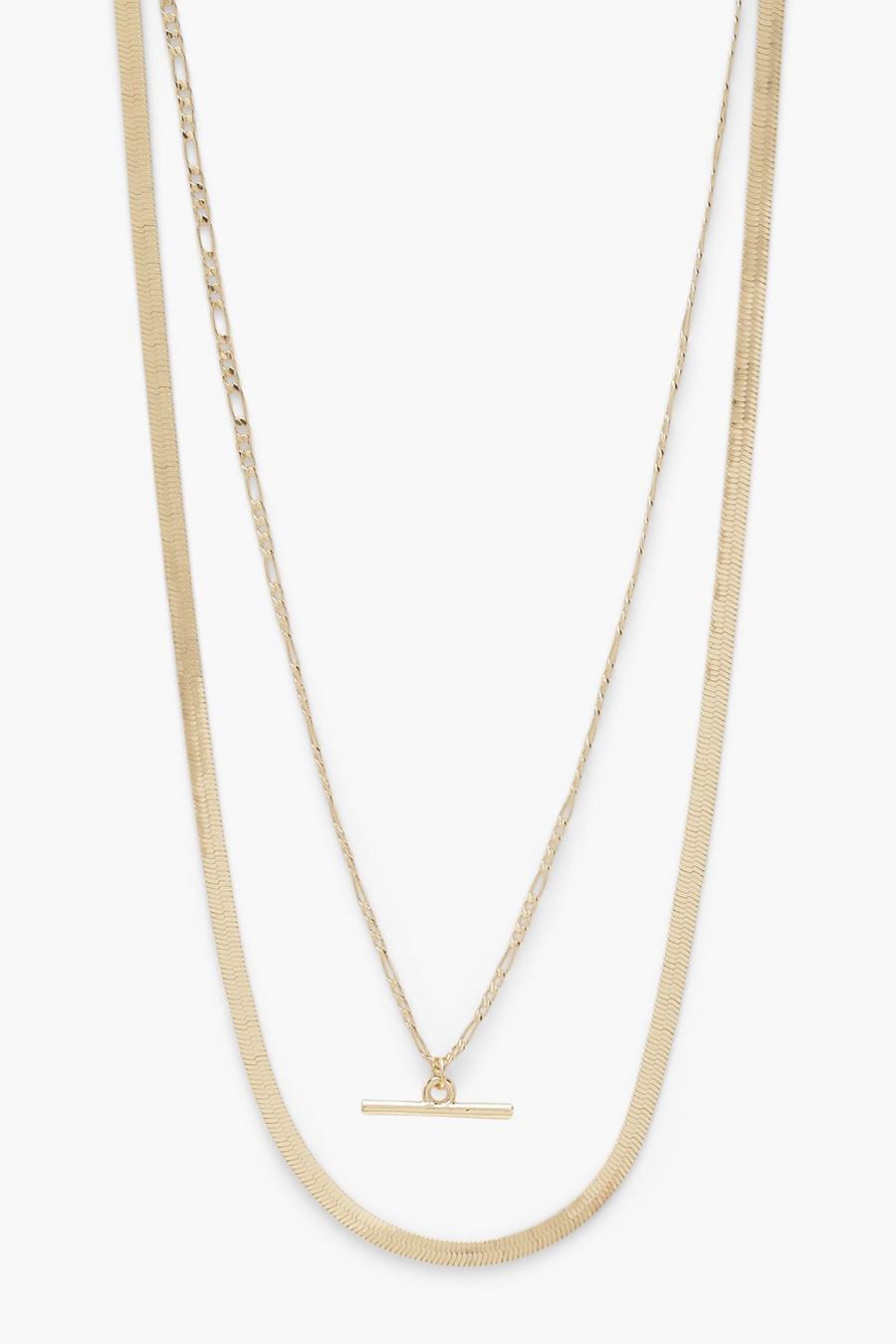Gold Double T-bar Flat Necklace image number 1