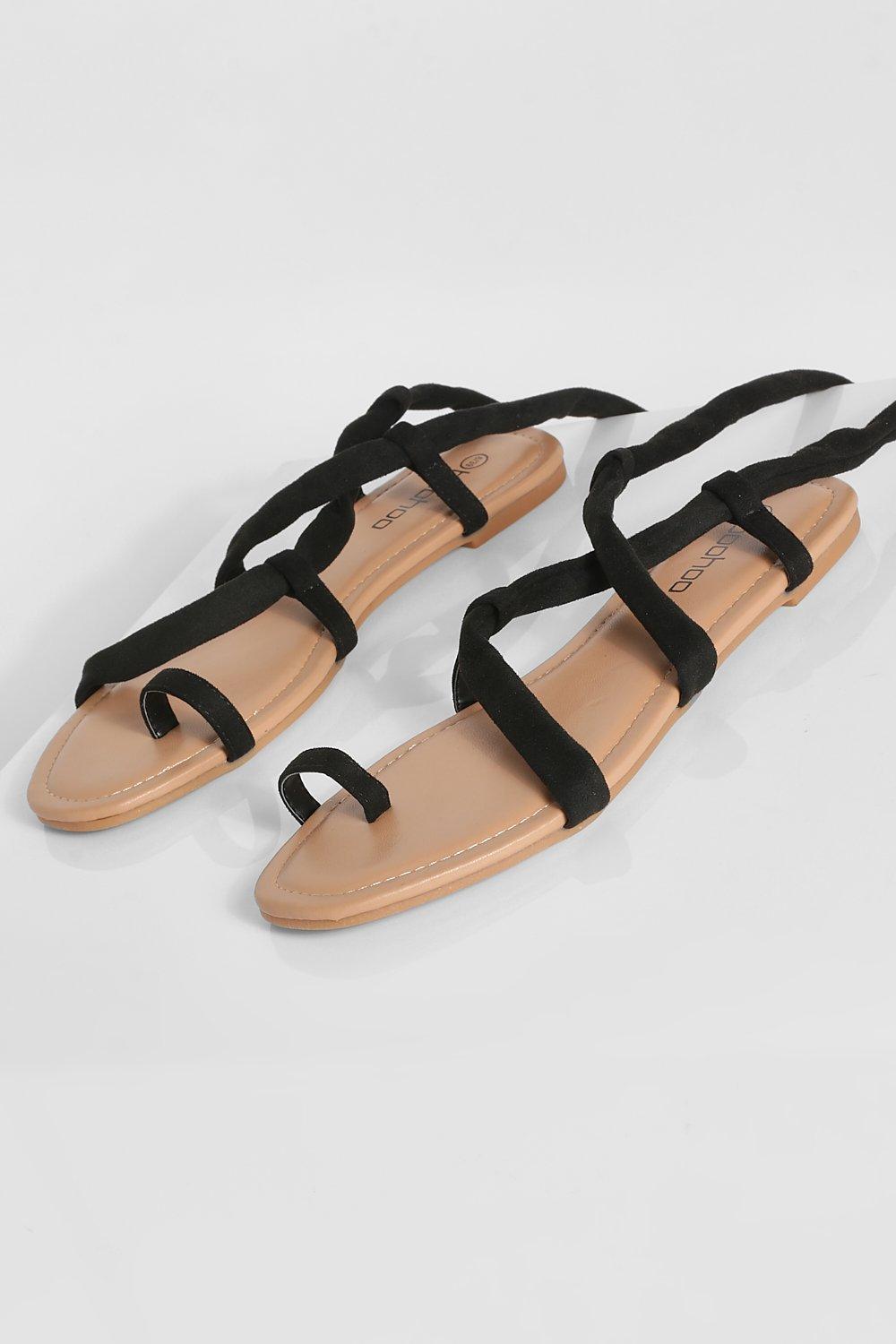 Wide Fit Strappy Toe Loop Wrap Up Sandal