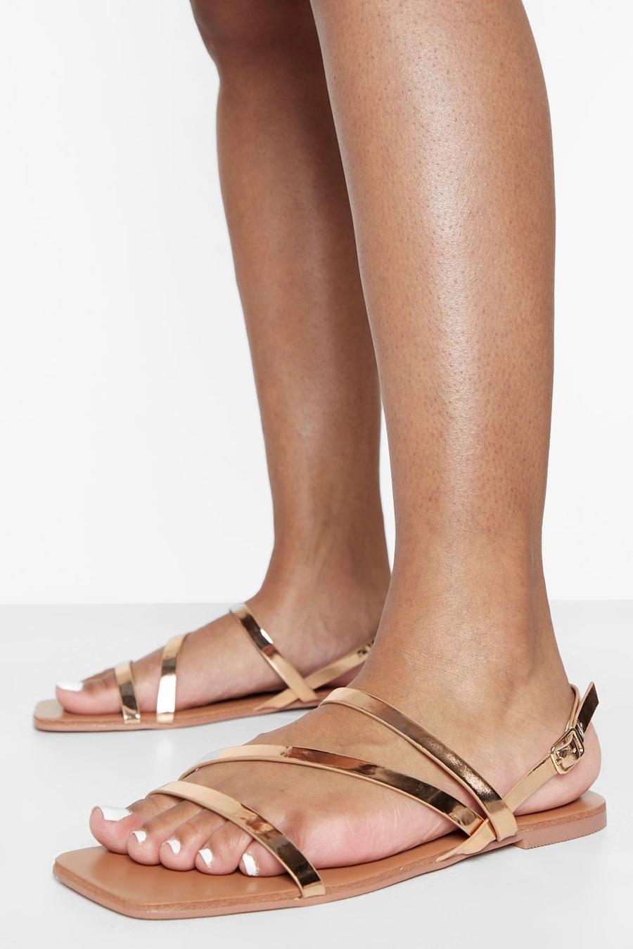Rose gold metallic Wide Fit Asymmetric Strappy Sandal