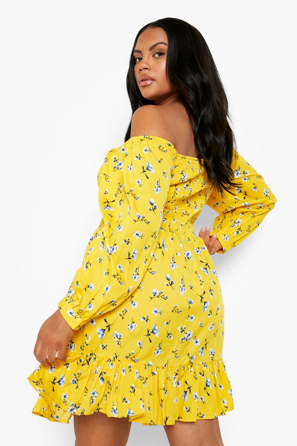 Plus Floral Ruffle Off Shoulder Skater Dress