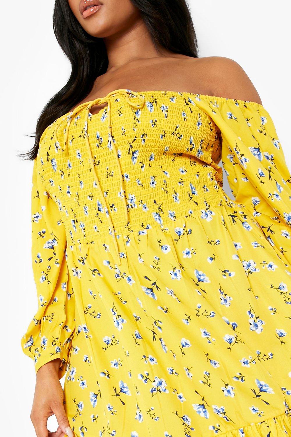 Boohoo yellow floral outlet dress