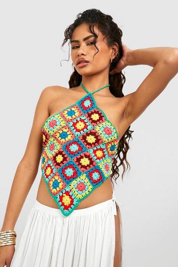 Green Premium Halter Crochet Crop Top