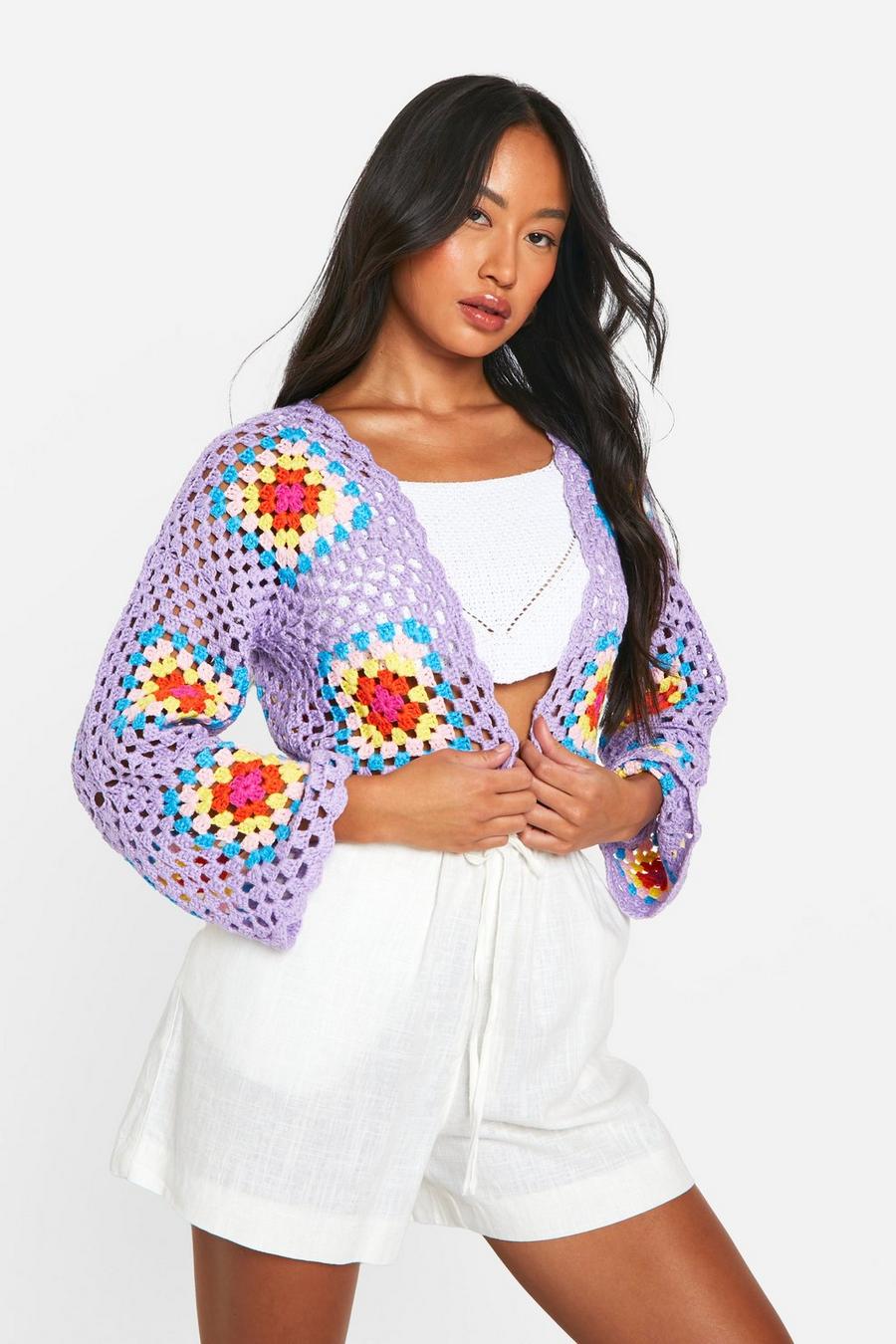 Premium Patchwork Crochet Cropped Cardigan | boohoo Premium Patchwork Crochet Cropped Cardigan | boohoo