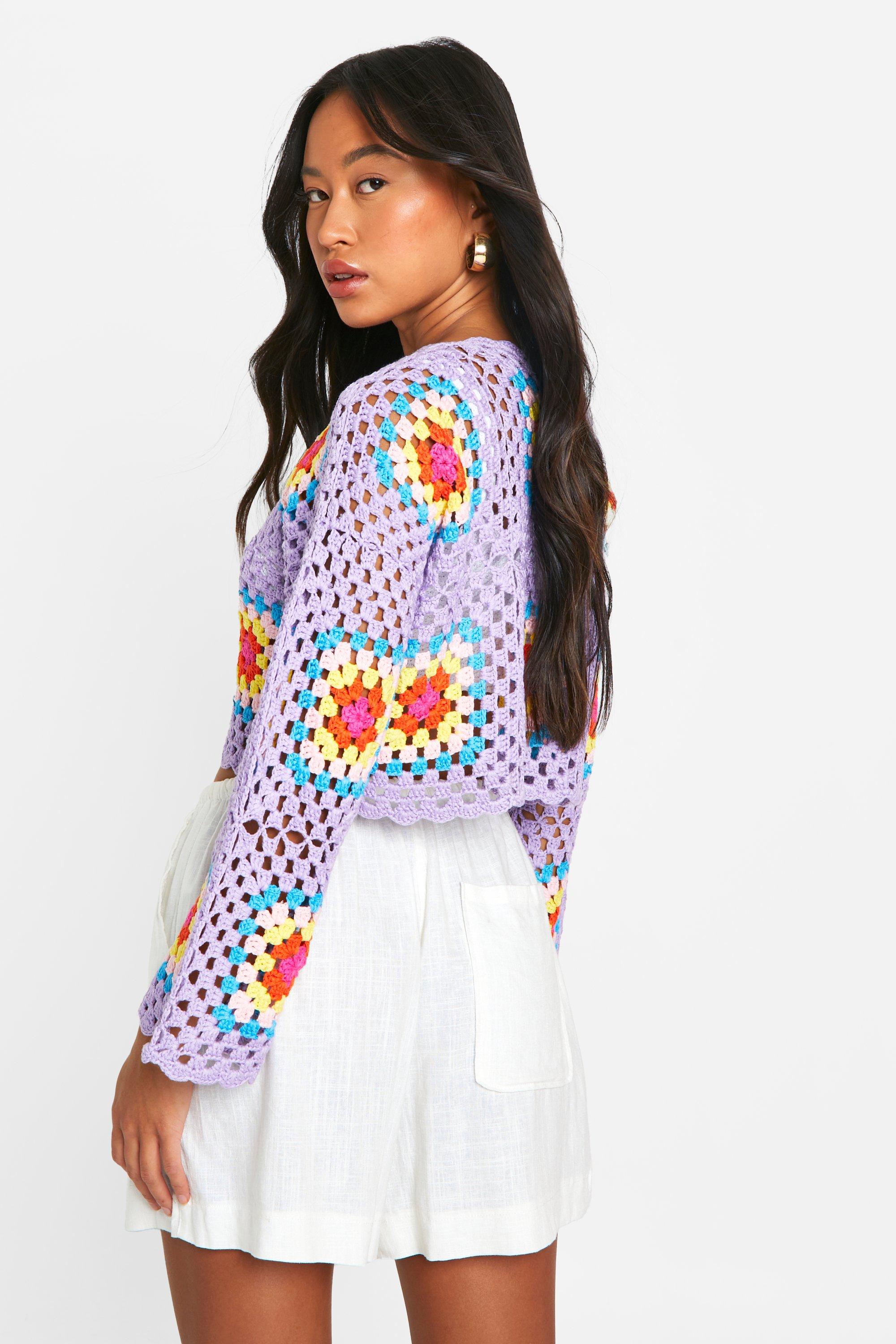 Glik's Granny Square Crochet Cropped Cardigan