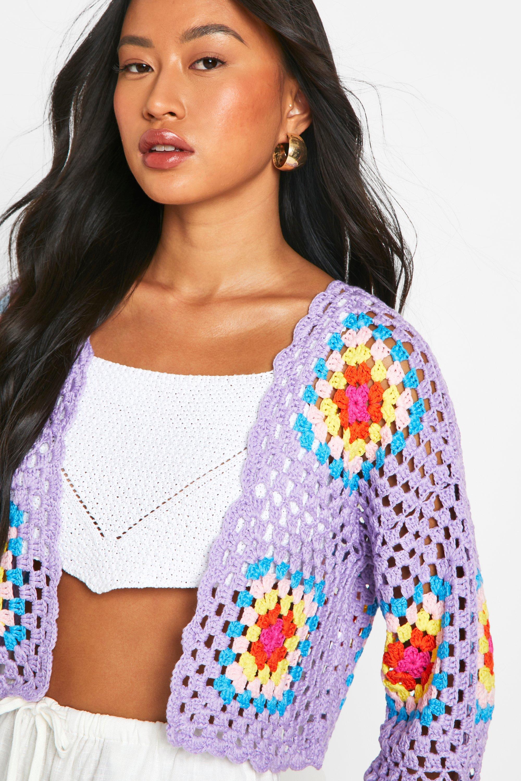 Premium Patchwork Crochet Cropped Cardigan