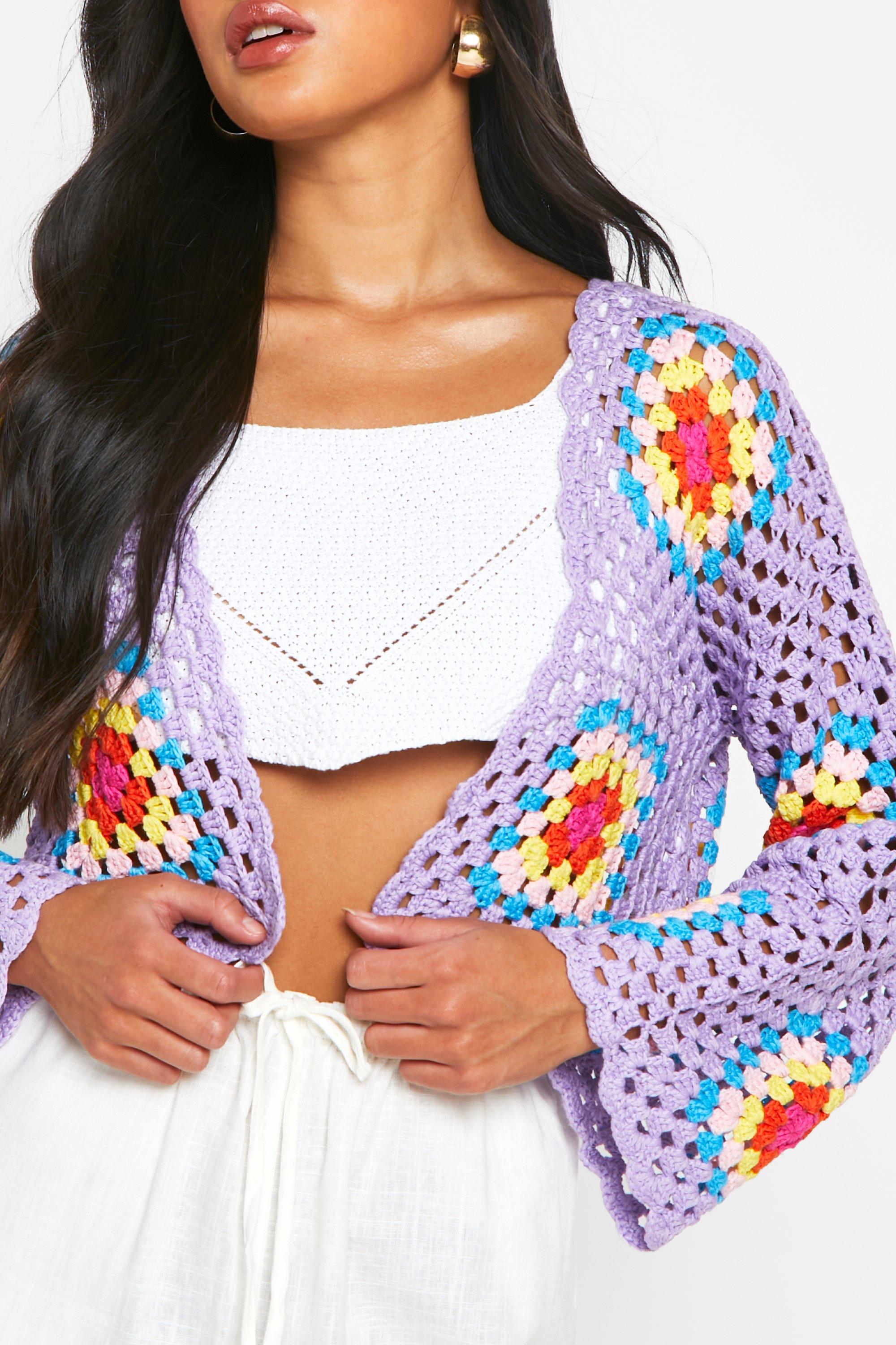 Women's Premium Patchwork Crochet Cropped Cardigan