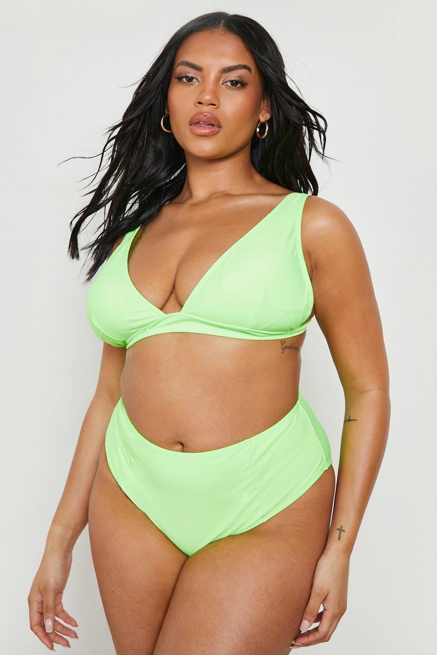Neon-lime Plus - Bikinitrosa med hög midja image number 1