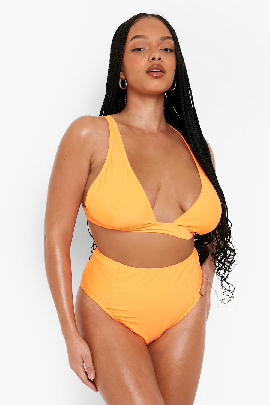 Plus Neon Essentials Bikinihose mit hohem Bund, Neon-orange