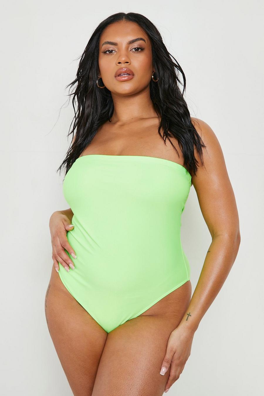 Neon-lime Plus Neon Essentials Bandeau Swimsuit image number 1