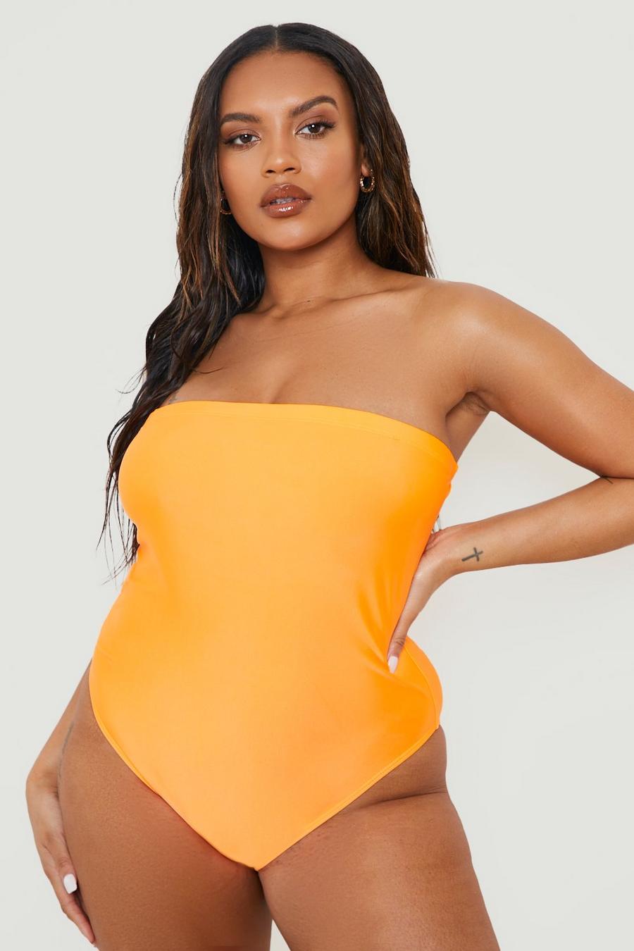 Neon-orange Plus Neon Essentials Bandeau Swimsuit