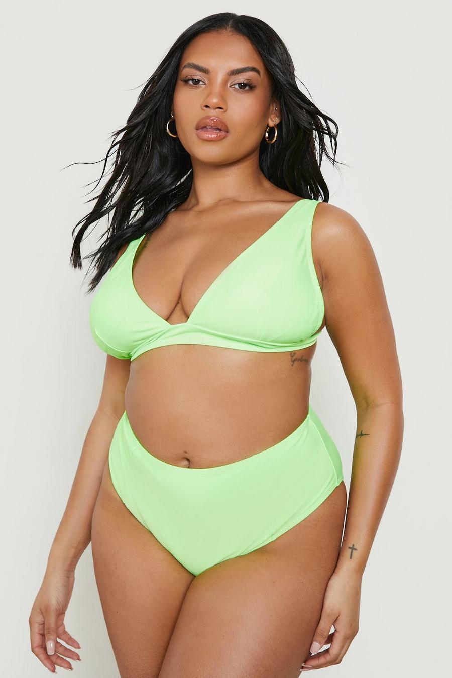Neon-lime Plus bikiniöverdel med låg urringning image number 1