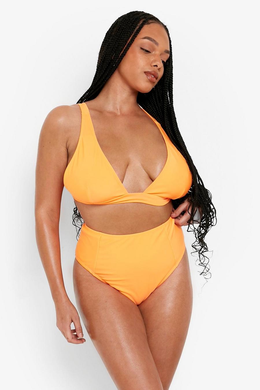 Top bikini Plus Size Essentials in colori fluo con scollo profondo, Neon-orange arancio