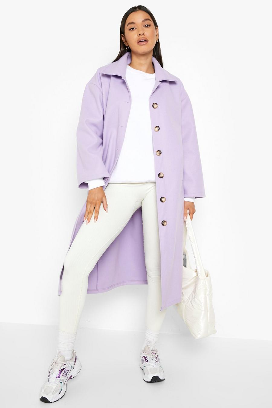 Lilac Belted Button Through Wool Look Coat  image number 1