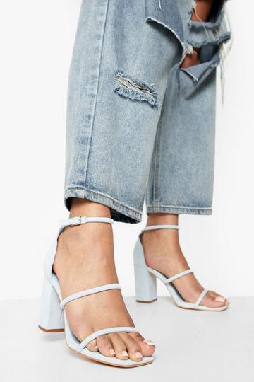 Blue Wide Width Triple Strap Block Heel Sandals