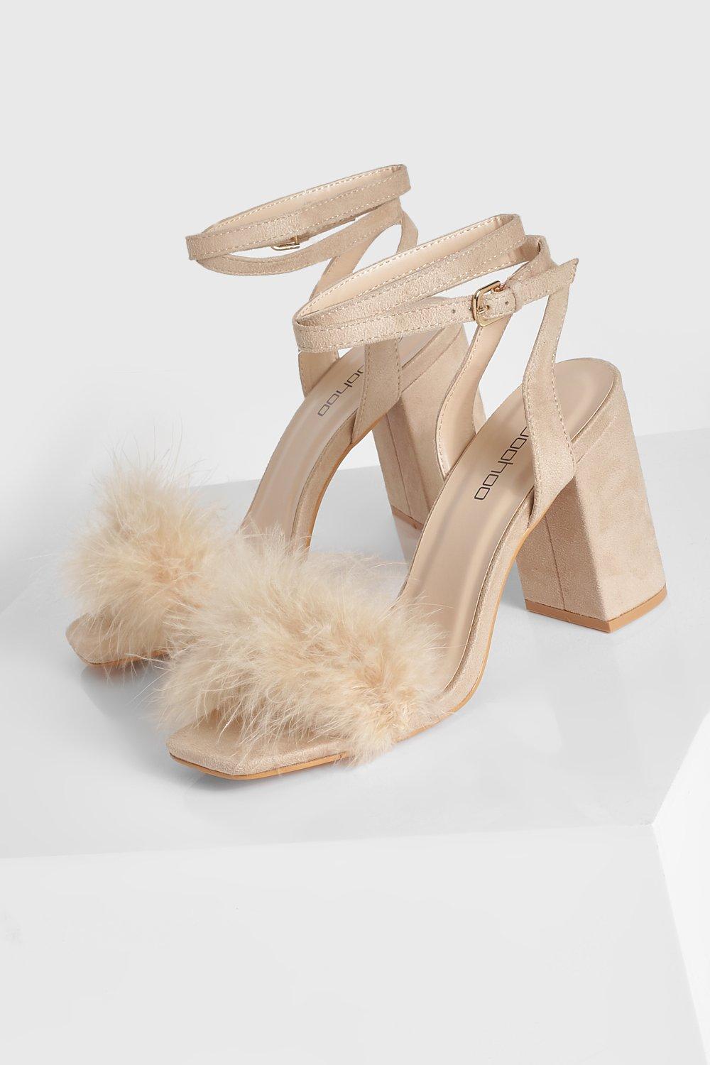 Wide Width Feather Trim Two Part Block Heels