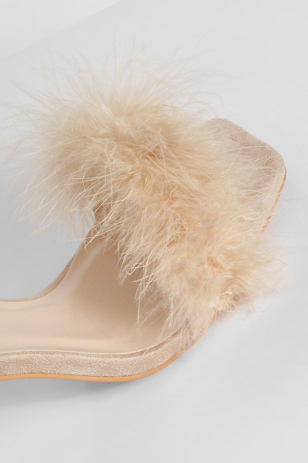 Wide Fit Feather Trim Two Part Block Heels