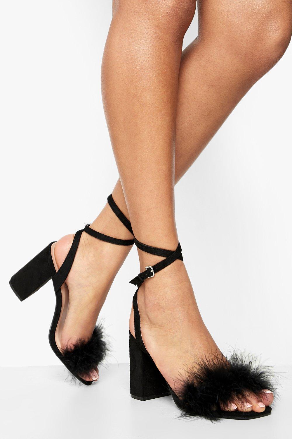 Feather Trim Two Part Heels