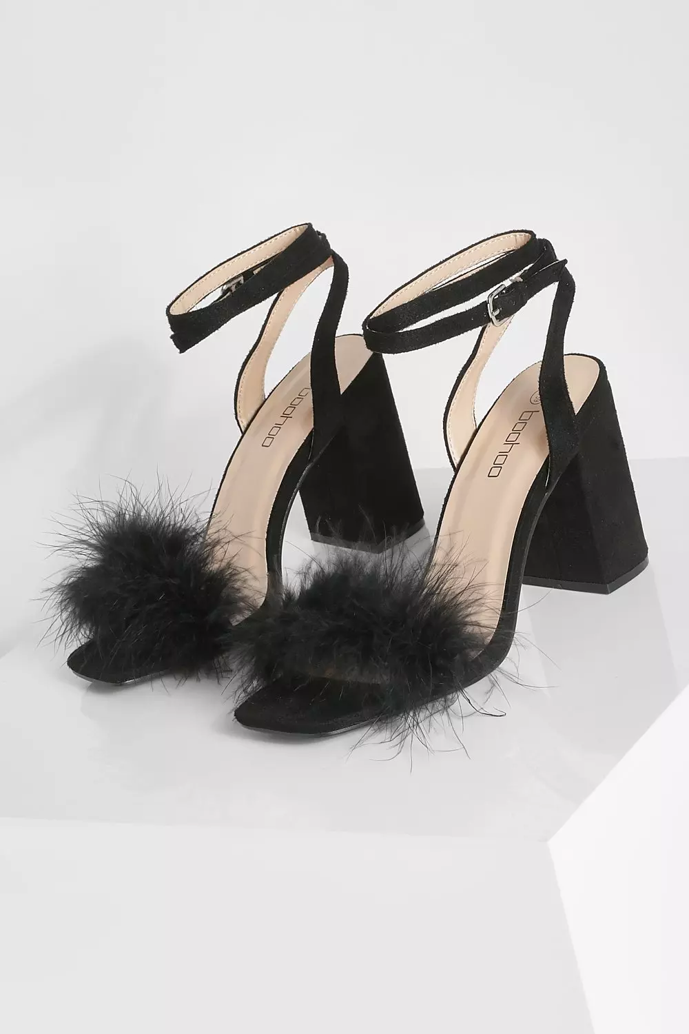 Fluffy block sale heels black