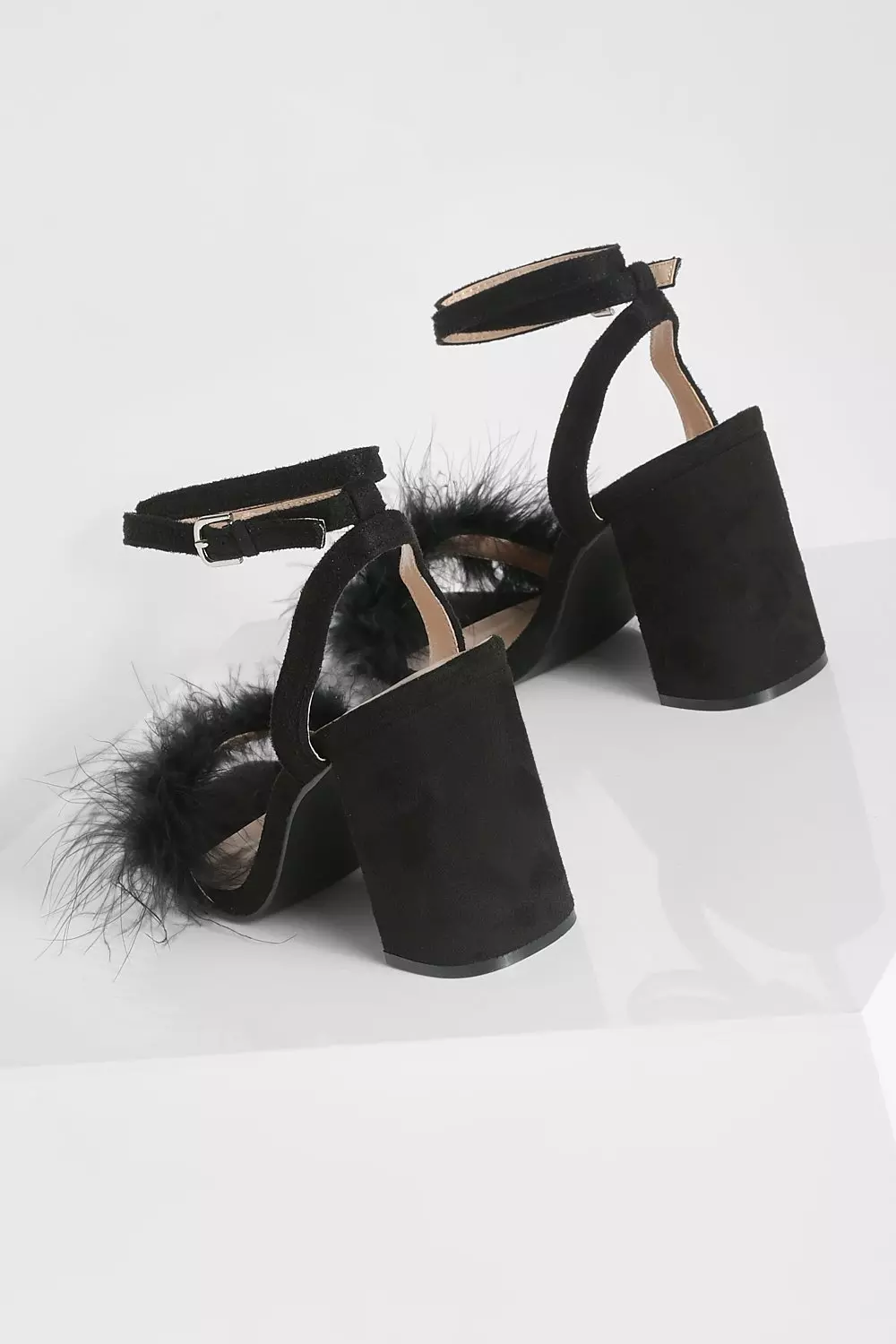 Black fur 2024 block heels