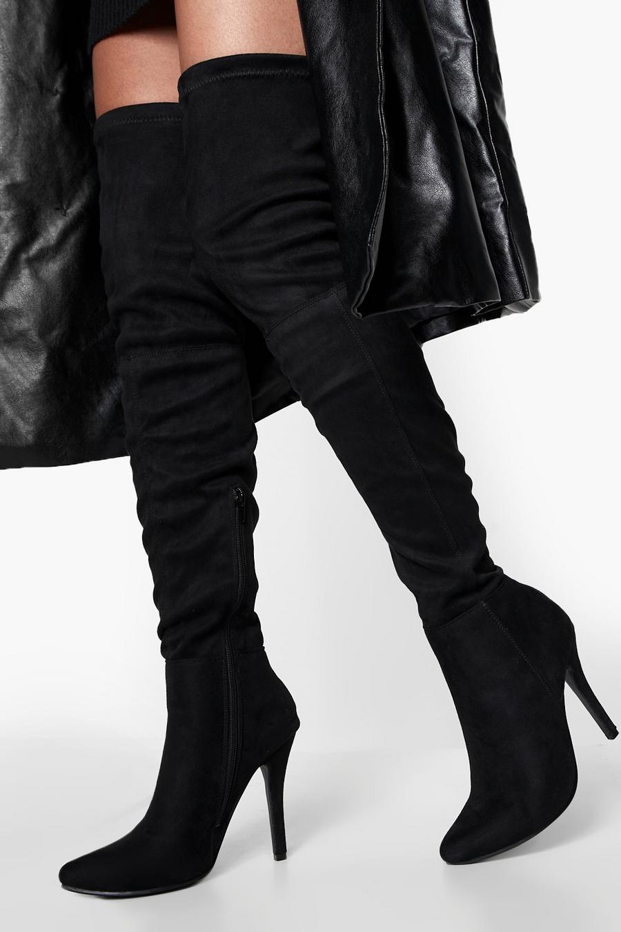 Black Tie Detail Over The Knee Boots Heeled Boots image number 1