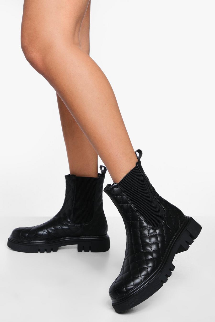 Black Quilted Chelsea Boots image number 1
