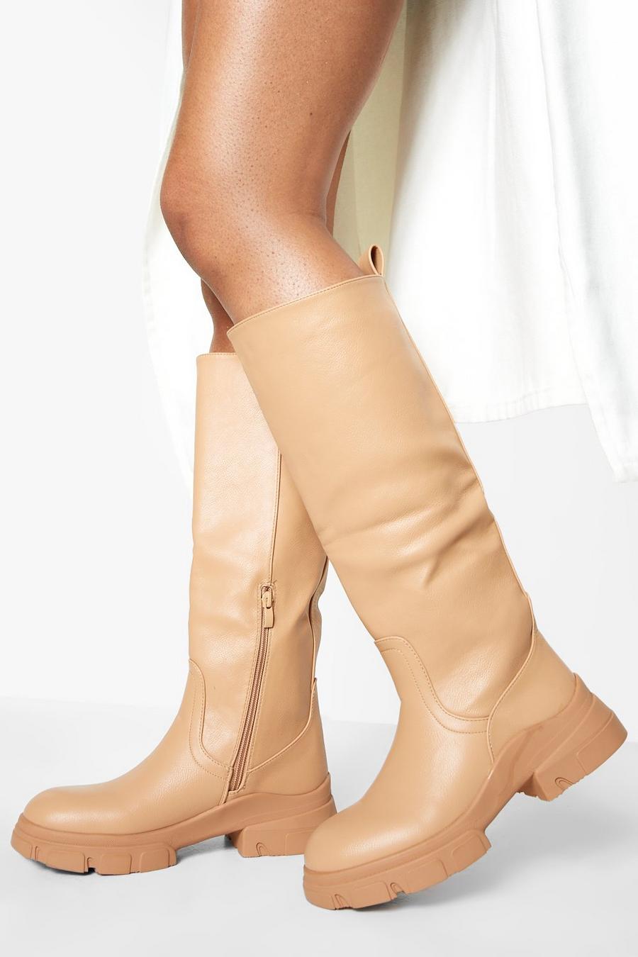 Camel beige Waved Sole Chunky Knee High Boot image number 1