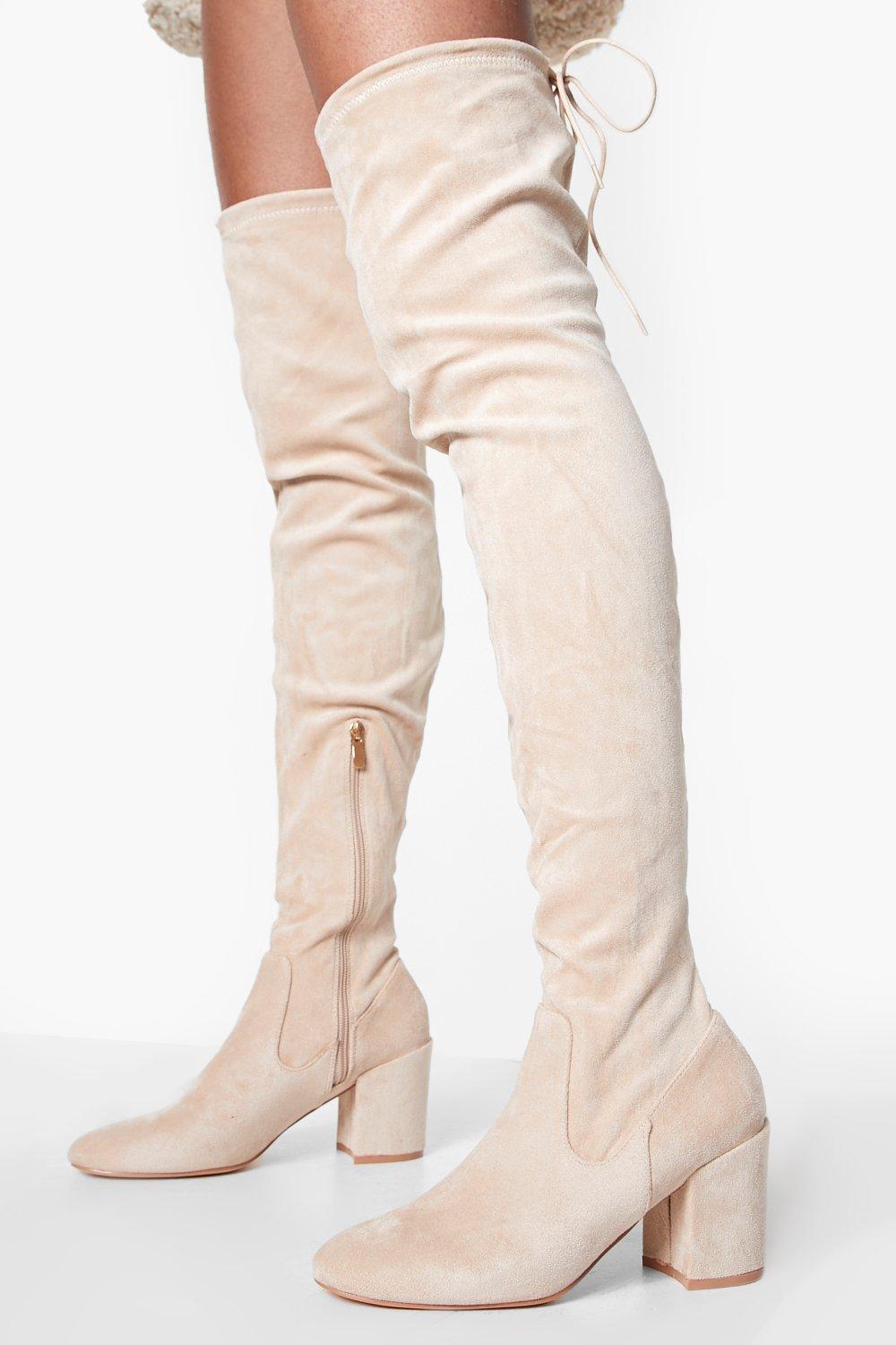 Block heel thigh outlet boot