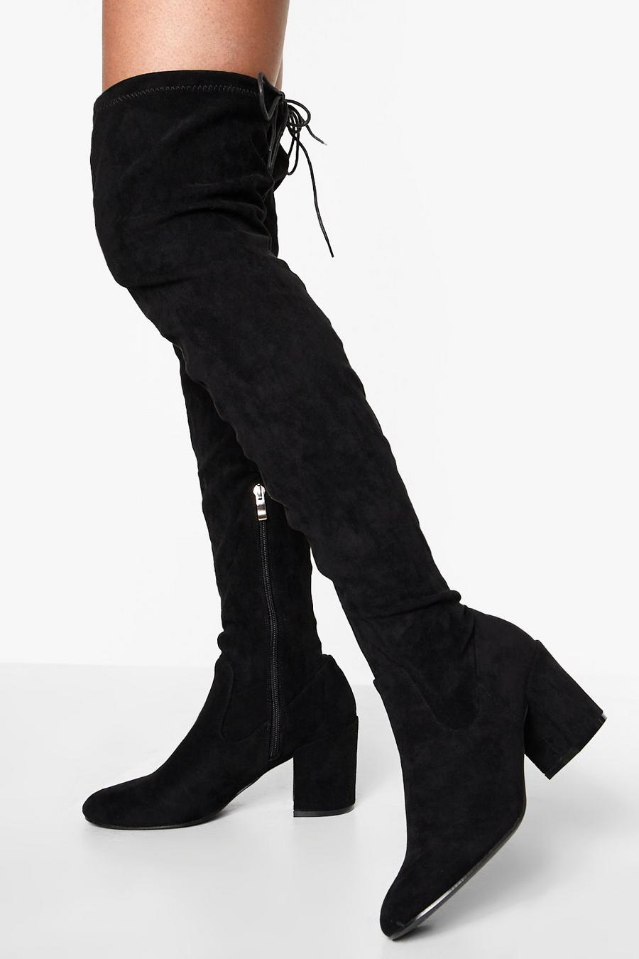 Black Block Heel Thigh High Over The Knee Boots image number 1