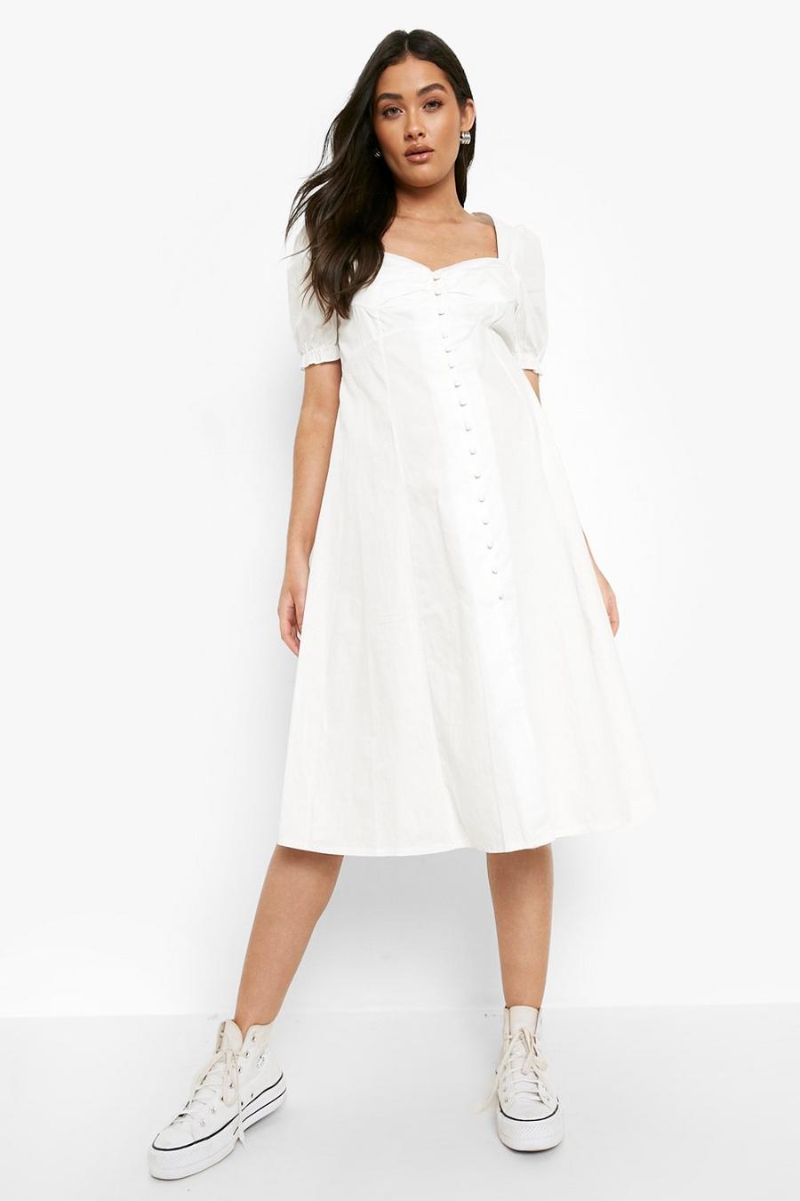 White Maternity Cotton Button Front Midi Dress image number 1