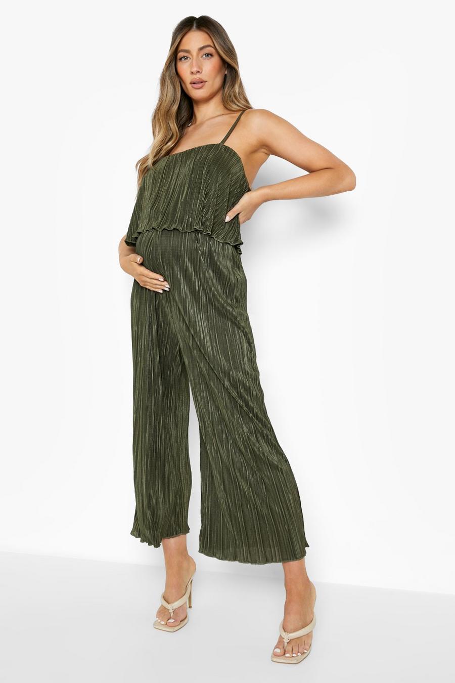 Maternité - Combi jupe-culotte plissée à bretelles fines, Khaki image number 1